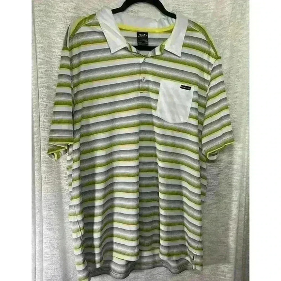 Men’s XXL Oakley Stripped Polo Shirt W/pocket Logo - Picture 1 of 16